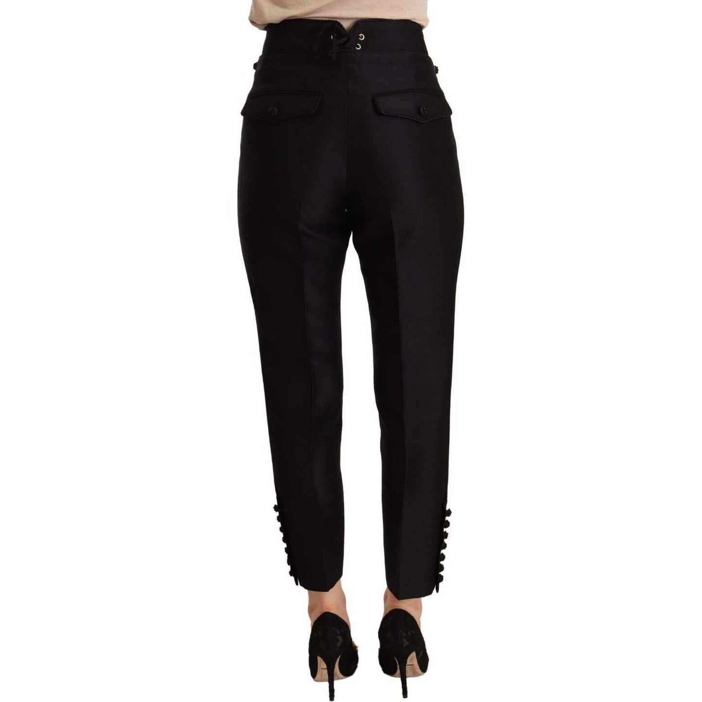 Dsquared² Black Button Embellished Cropped High Waist Pants Dsquared²