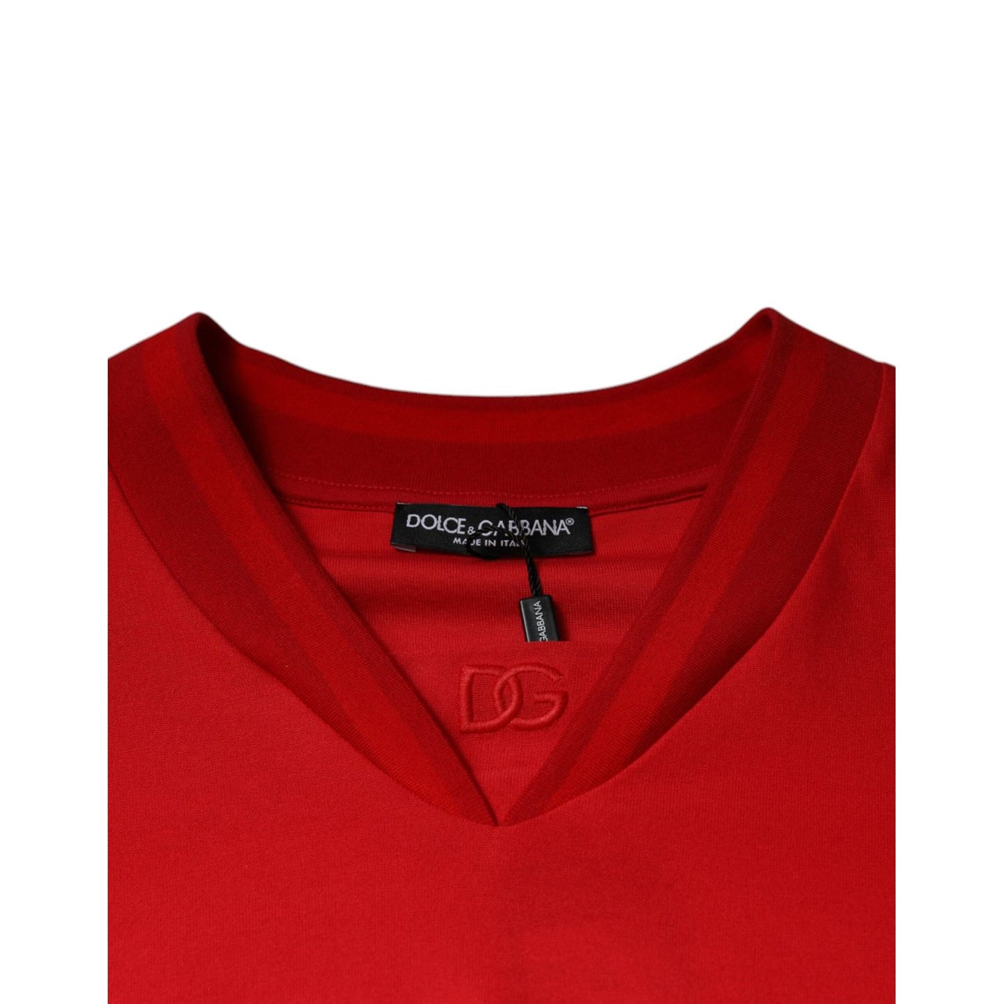 Dolce & Gabbana Red Cotton V-neck Short Sleeves T-shirt