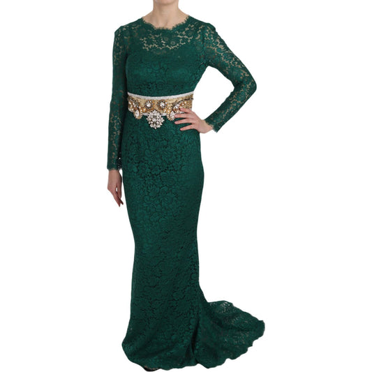 Dolce & Gabbana Emerald Elegance Long Sleeve Floor-Length Dress Dolce & Gabbana