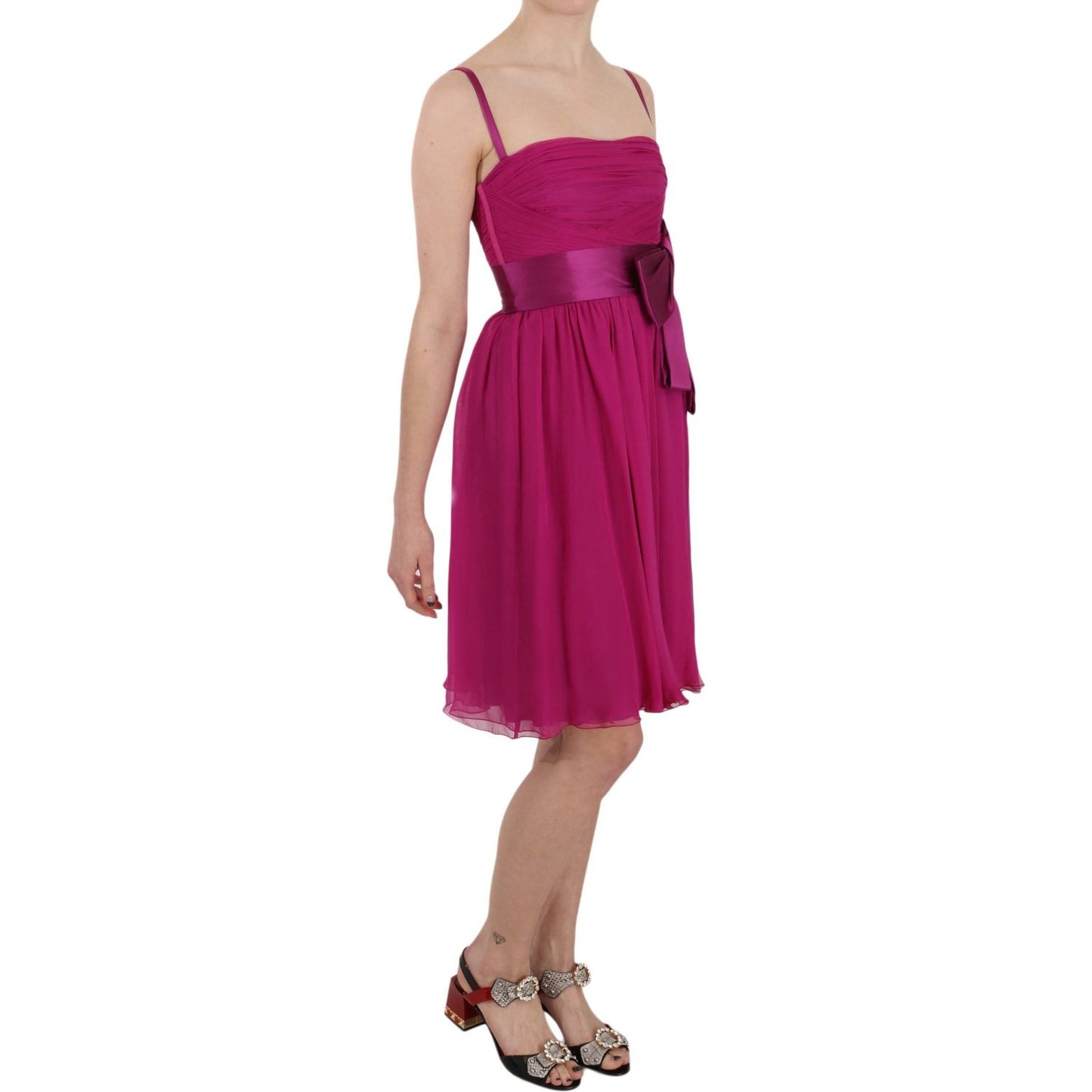 Dolce & Gabbana Elegant Fuchsia Pink Silk Bow Front Dress Dolce & Gabbana