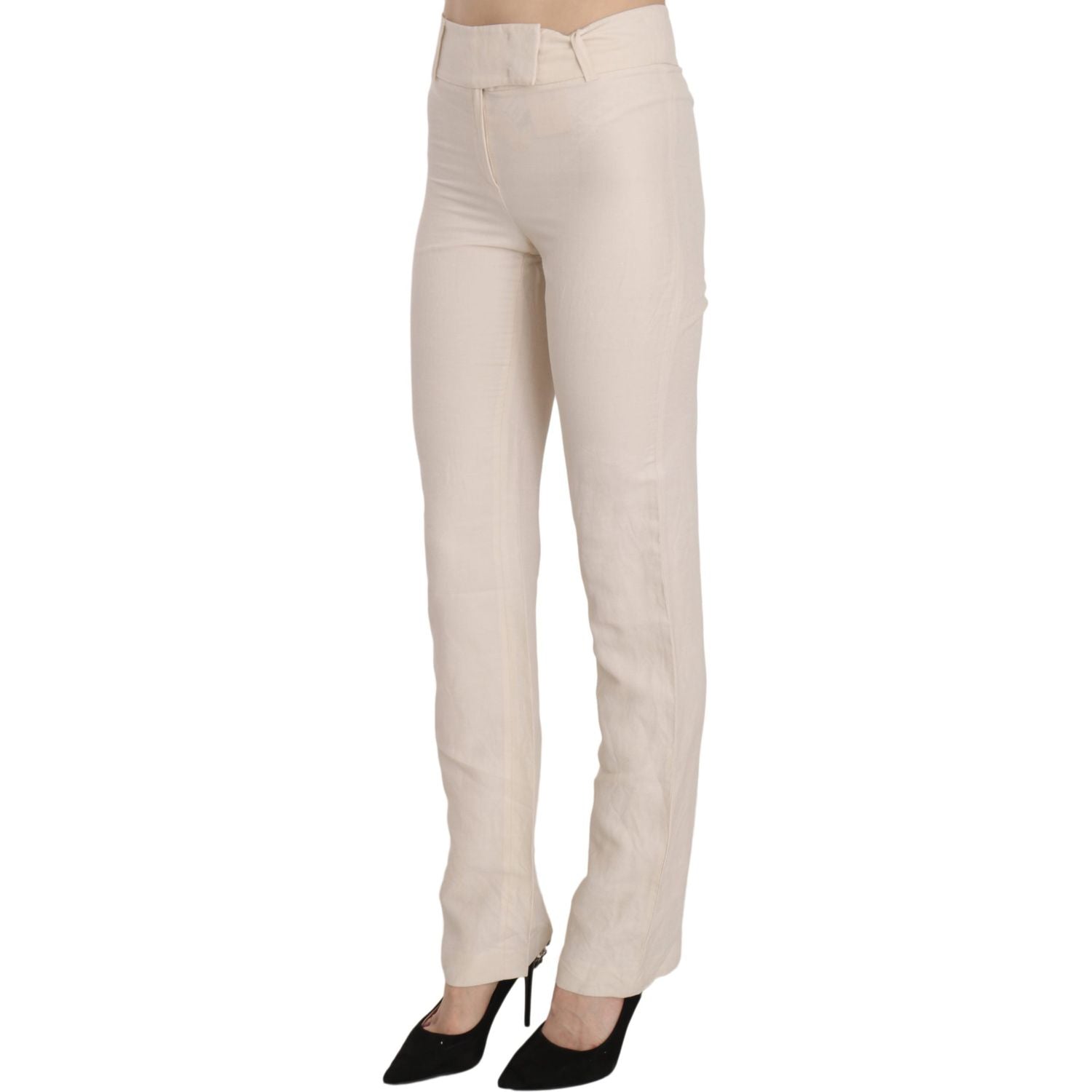 LAUREL White High Waist Silk Blend Flared Dress Trousers Pants