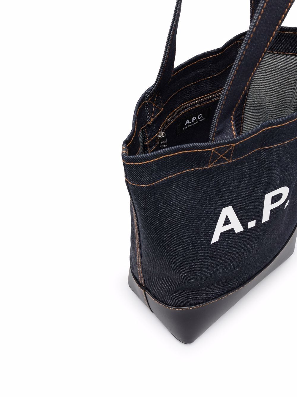 A.P.C. blue cotton/leather denim Tote Bag Shopper A.P.C.