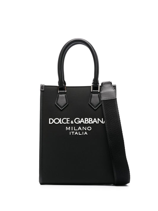 Dolce & Gabbana Black Leather Trim Nylon Men Tote Bag Shopper Dolce & Gabbana