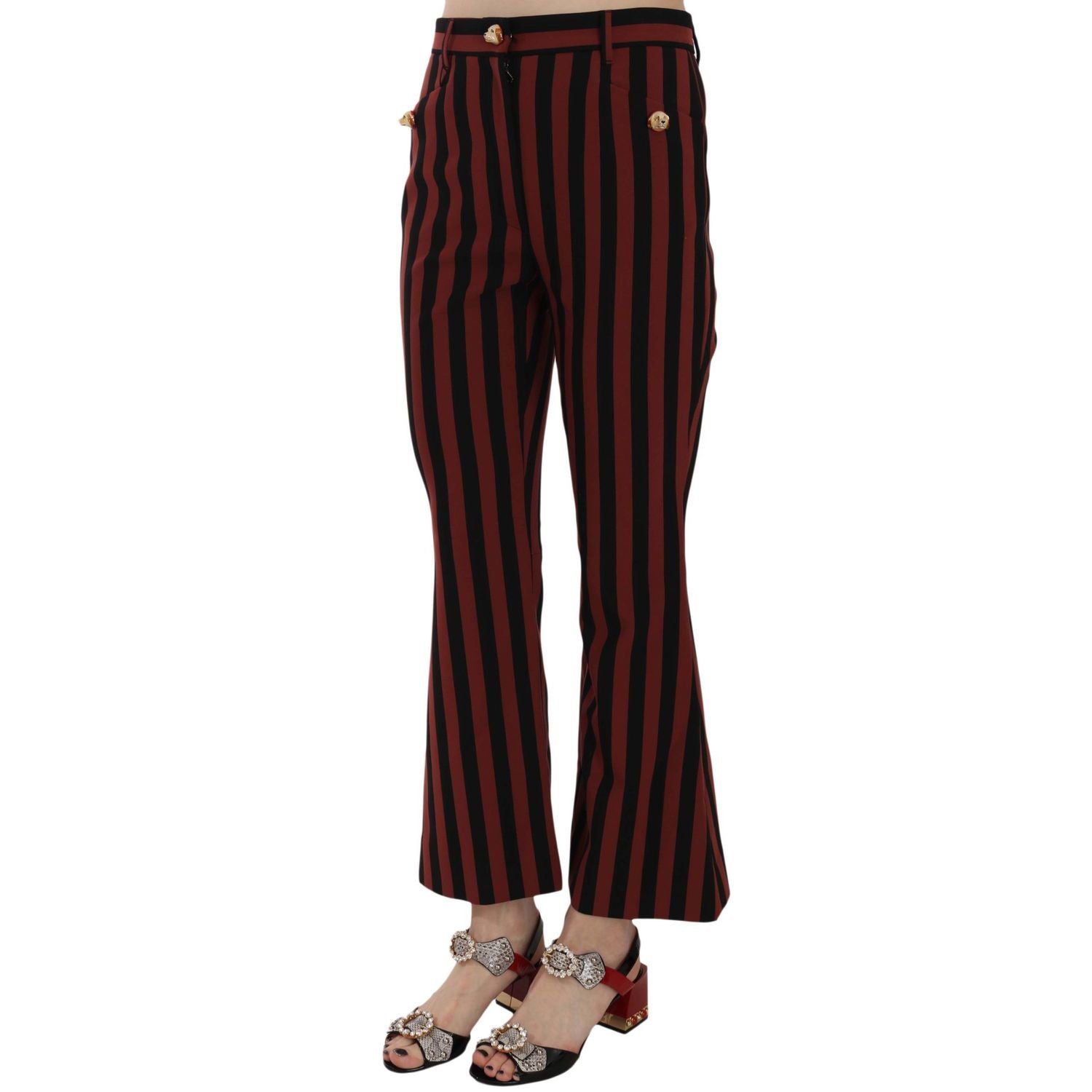 Dolce & Gabbana Black Amaranth Stripe Cropped Flared Pants