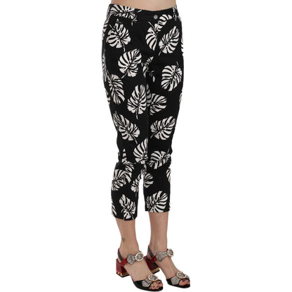 Dolce & Gabbana Black Palm Leaf Print Skinny Pants