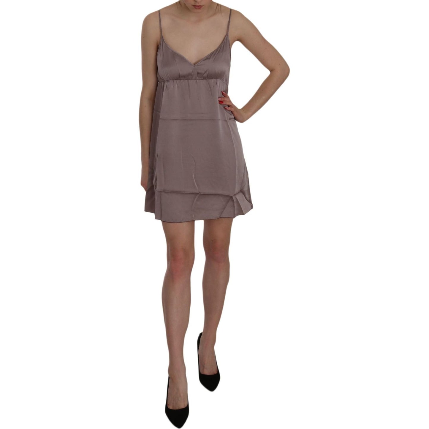 PINK MEMORIES Purple Spaghetti A-line Mini Silk Dress PINK MEMORIES