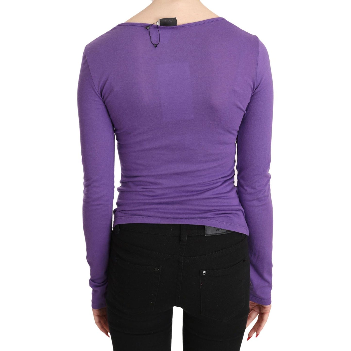 Purple Exte Crystal Embellished Long Sleeve Top Blouse Exte