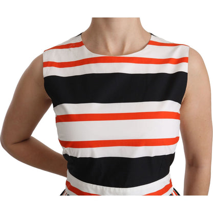 Dolce & Gabbana Multicolor Stripes A-Line Pleated Midi Dress