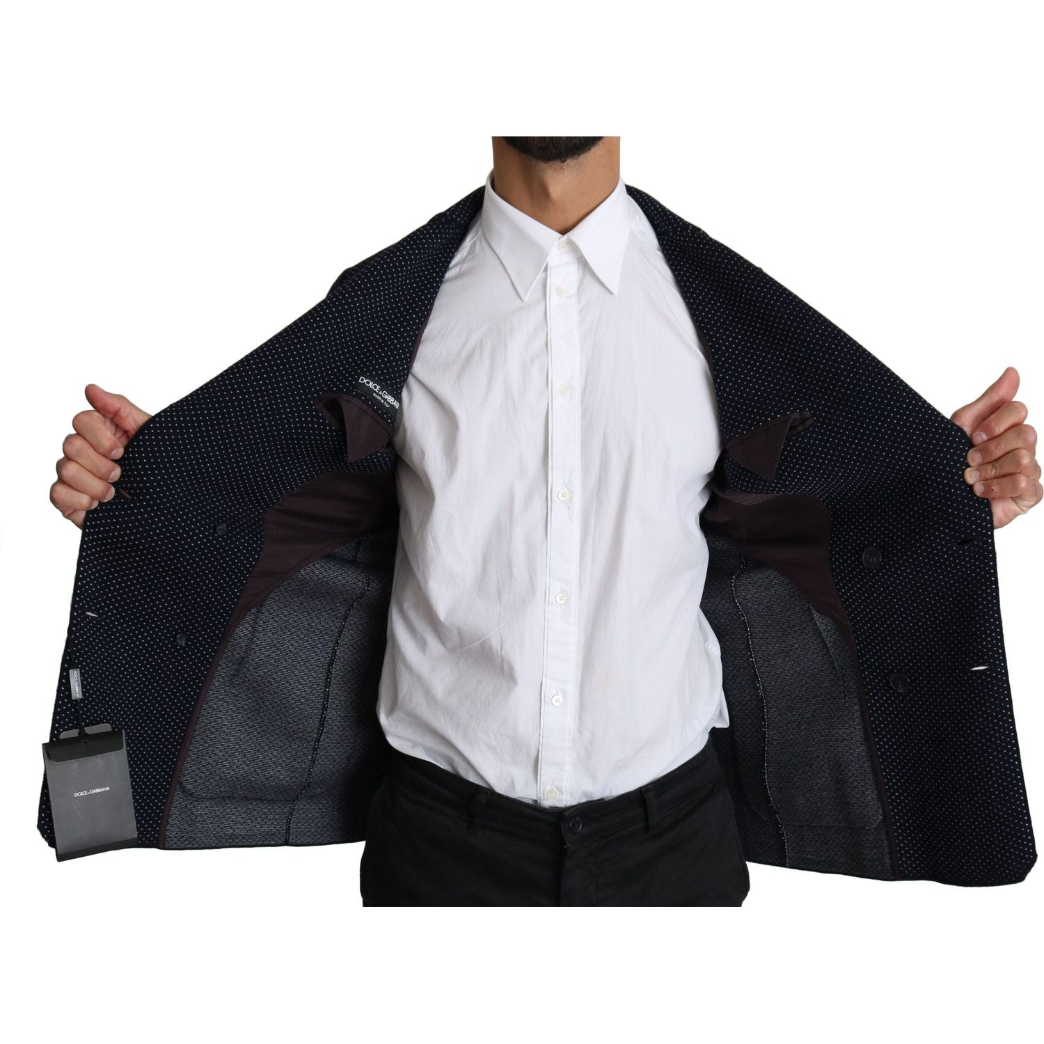 سترة أنيقة من دولتشي آند غابانا بقصّة Slim Fit منقطّة باللون الأزرق الداكن