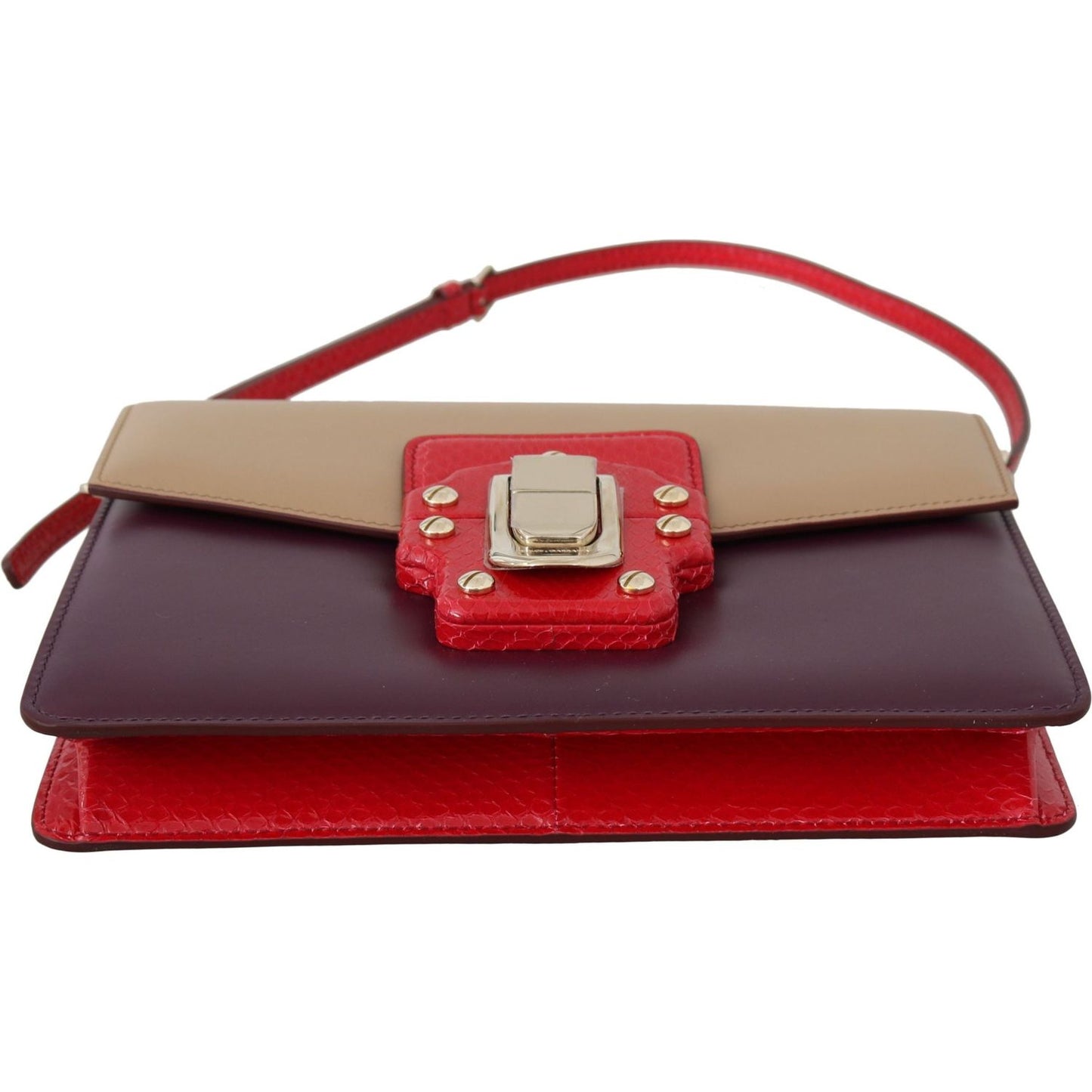 Dolce & Gabbana Purple Beige Red Leather Crossbody Purse Bag Purse