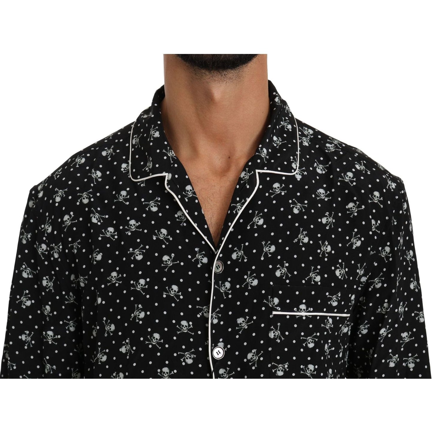 Dolce & Gabbana Black Skull Print Silk Sleepwear Shirt