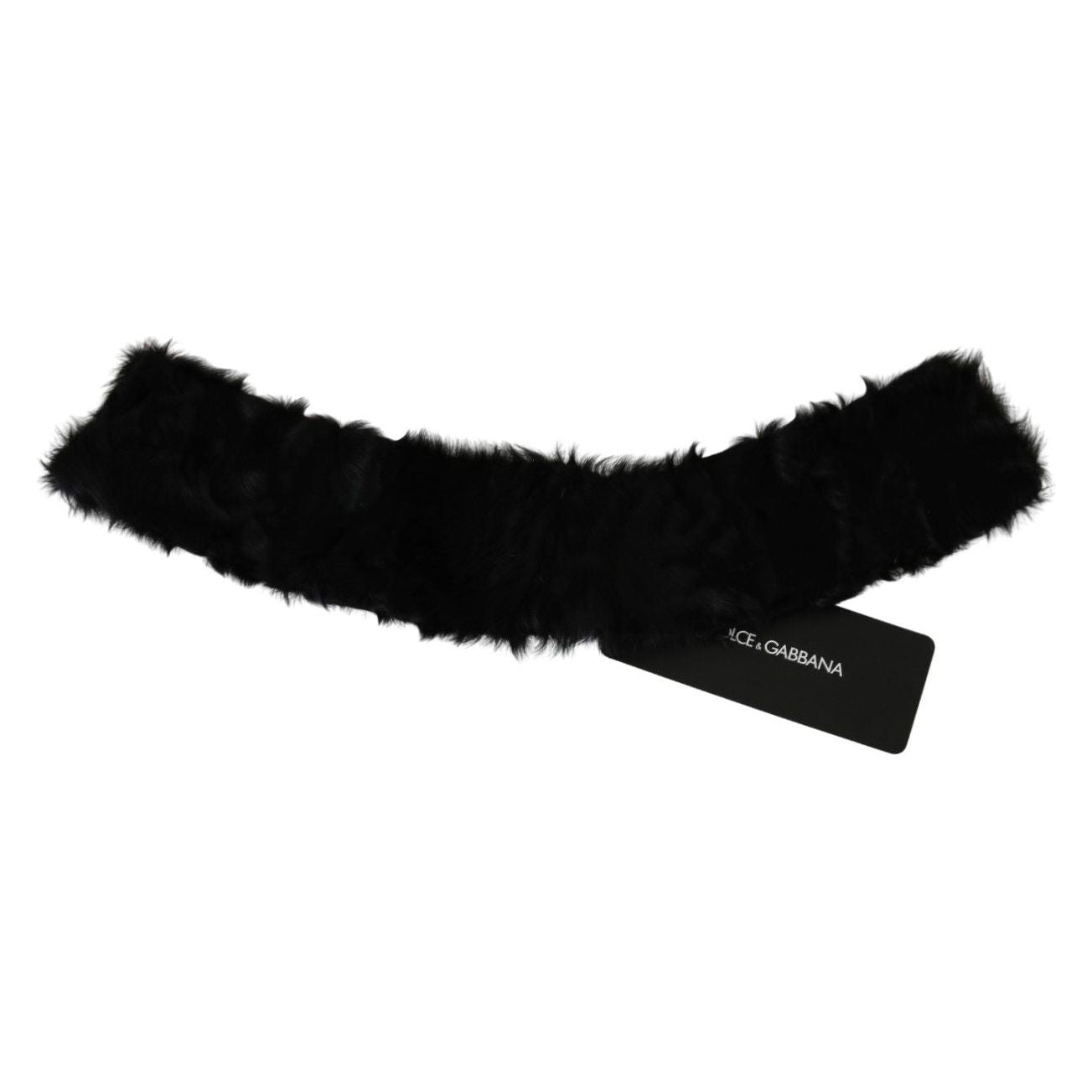 Dolce & Gabbana Elegant Black Lambskin Scarf Fur Scarves Dolce & Gabbana