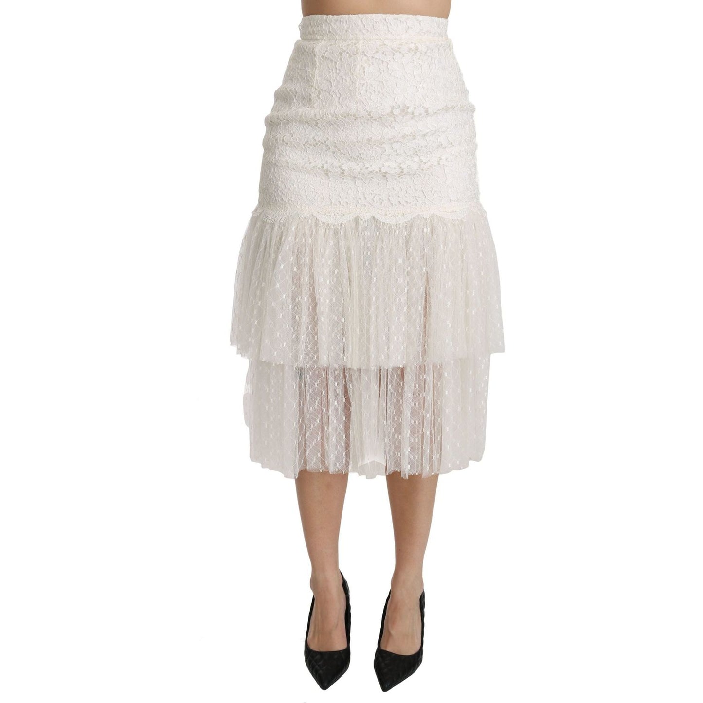 Dolce & Gabbana Elegant White Lace High-Waist Skirt Dolce & Gabbana