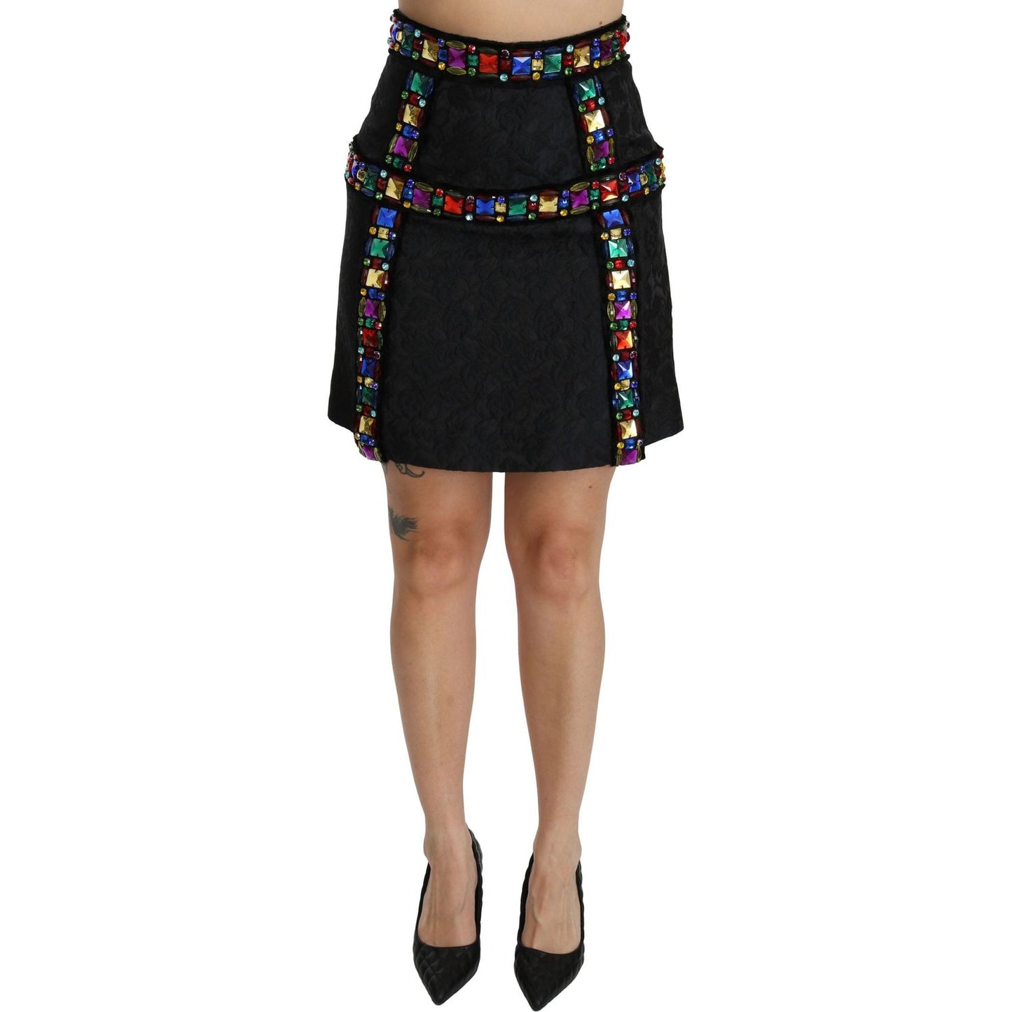 Dolce & Gabbana Elegant High-Waist Embellished Black Skirt Dolce & Gabbana