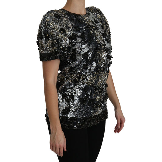 Dolce & Gabbana Sequined Crystal Embellished Crew Neck Top Dolce & Gabbana