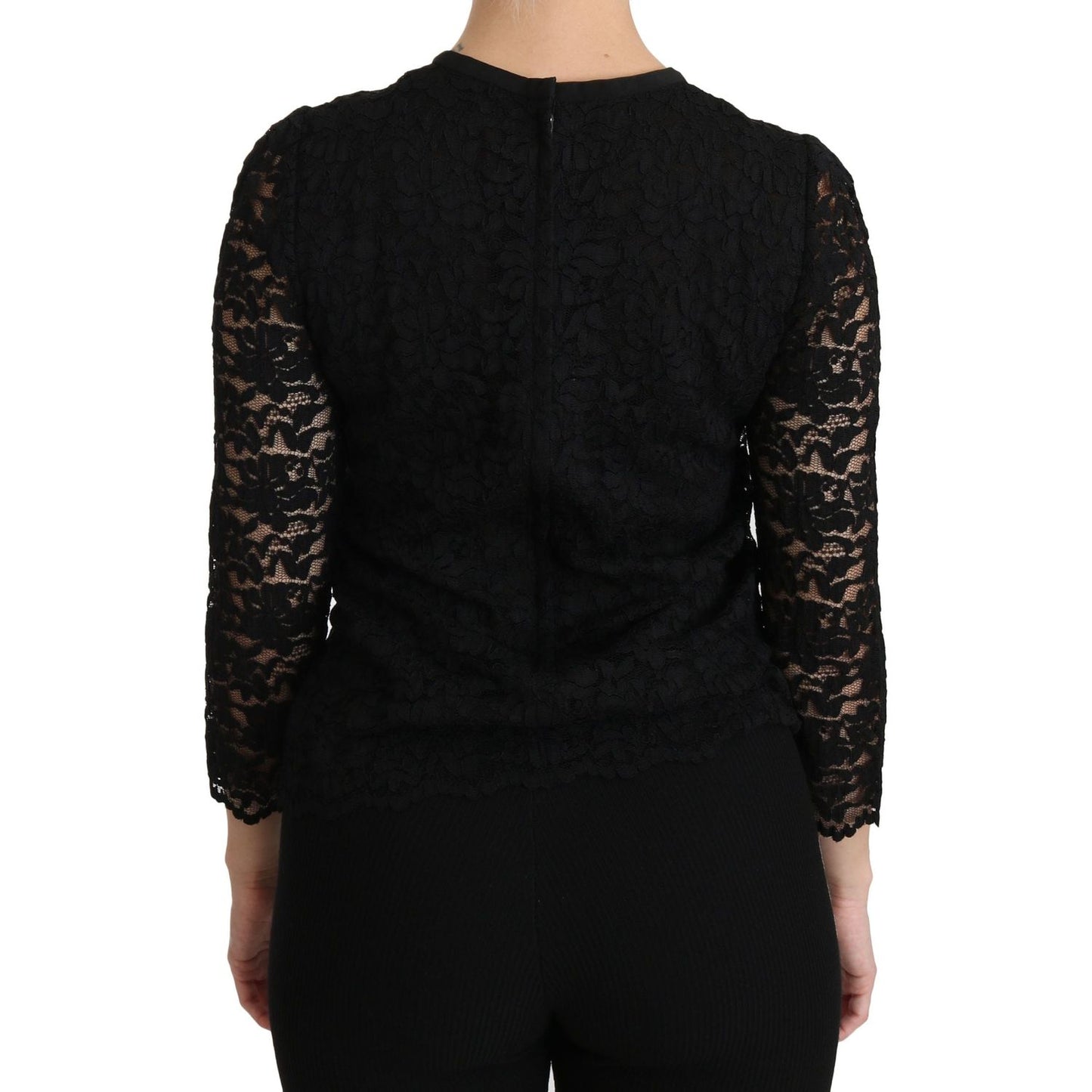 Dolce & Gabbana Black Lace Long Sleeve Nylon Blouse