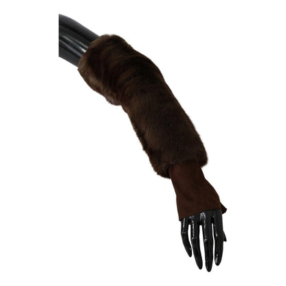 Dolce & Gabbana Brown Elbow Length Finger Less Fur Gloves