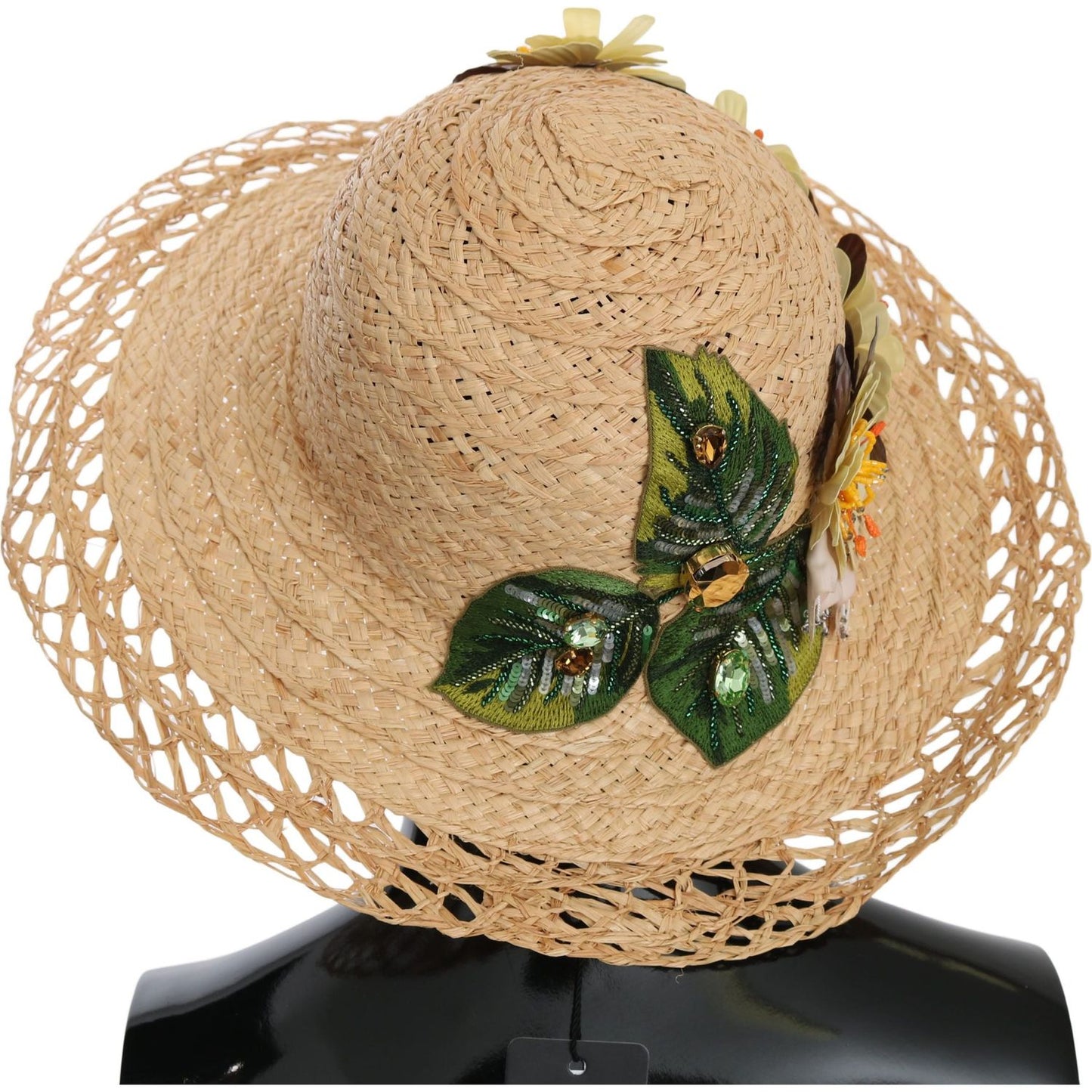 Dolce & Gabbana Beige Wide Brim Floral Bucket Capello Hat