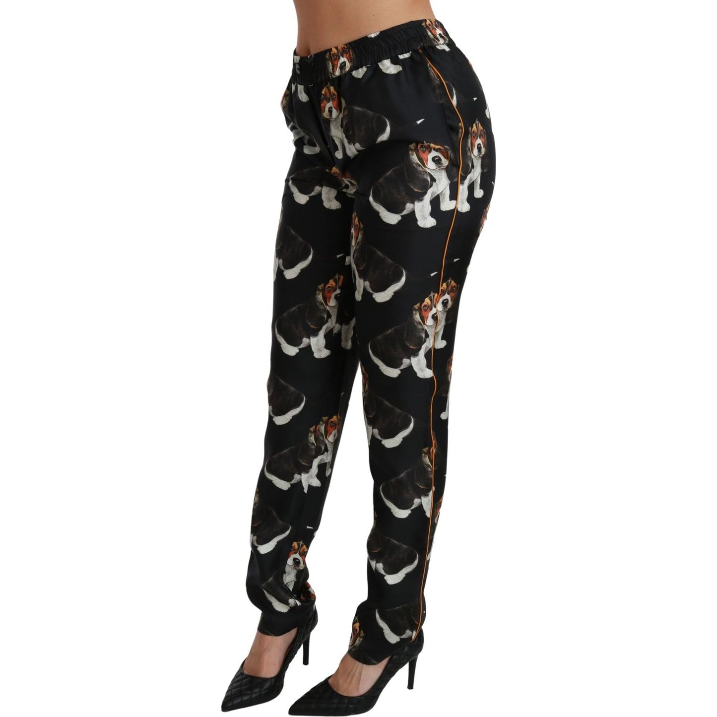 Dolce & Gabbana Elegant Silk Puppy Dog Print Pants Dolce & Gabbana