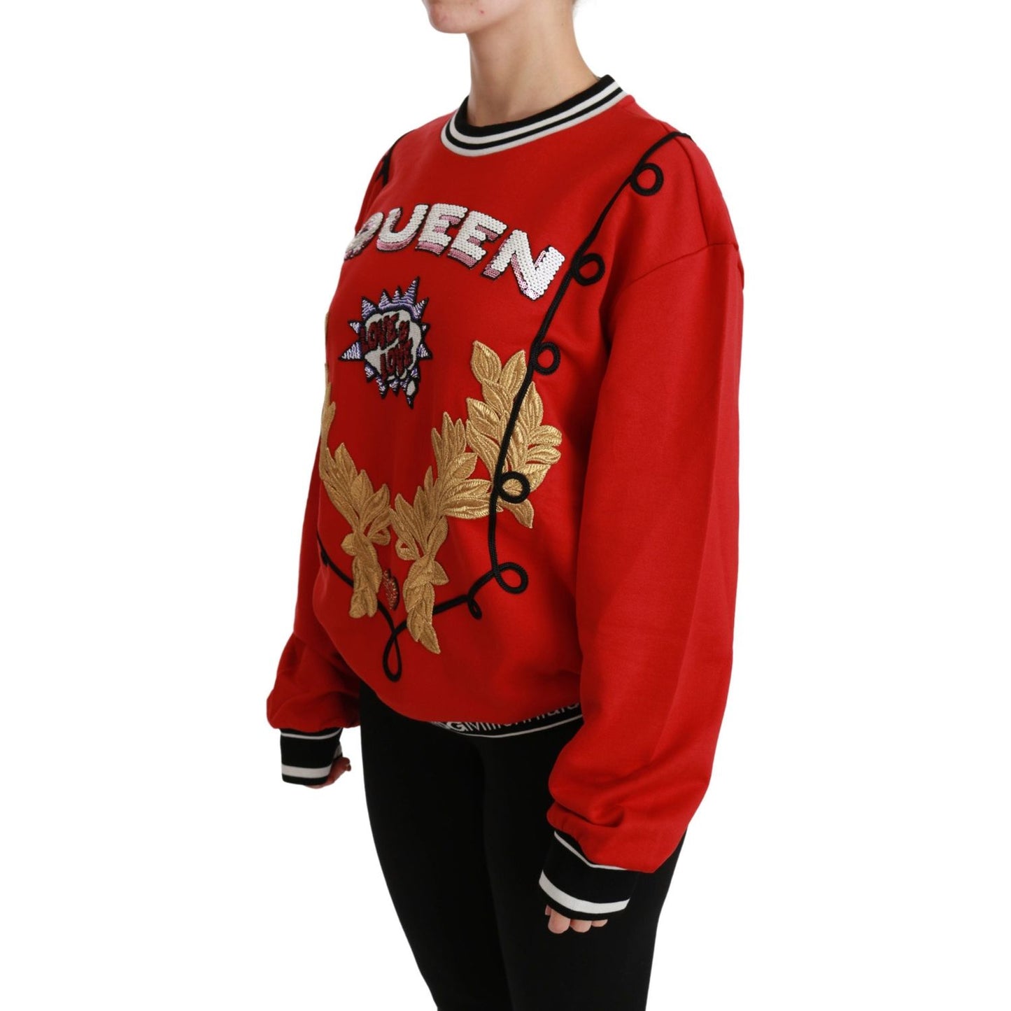 Dolce & Gabbana Radiant Red Sequined Crew Neck Sweater Dolce & Gabbana