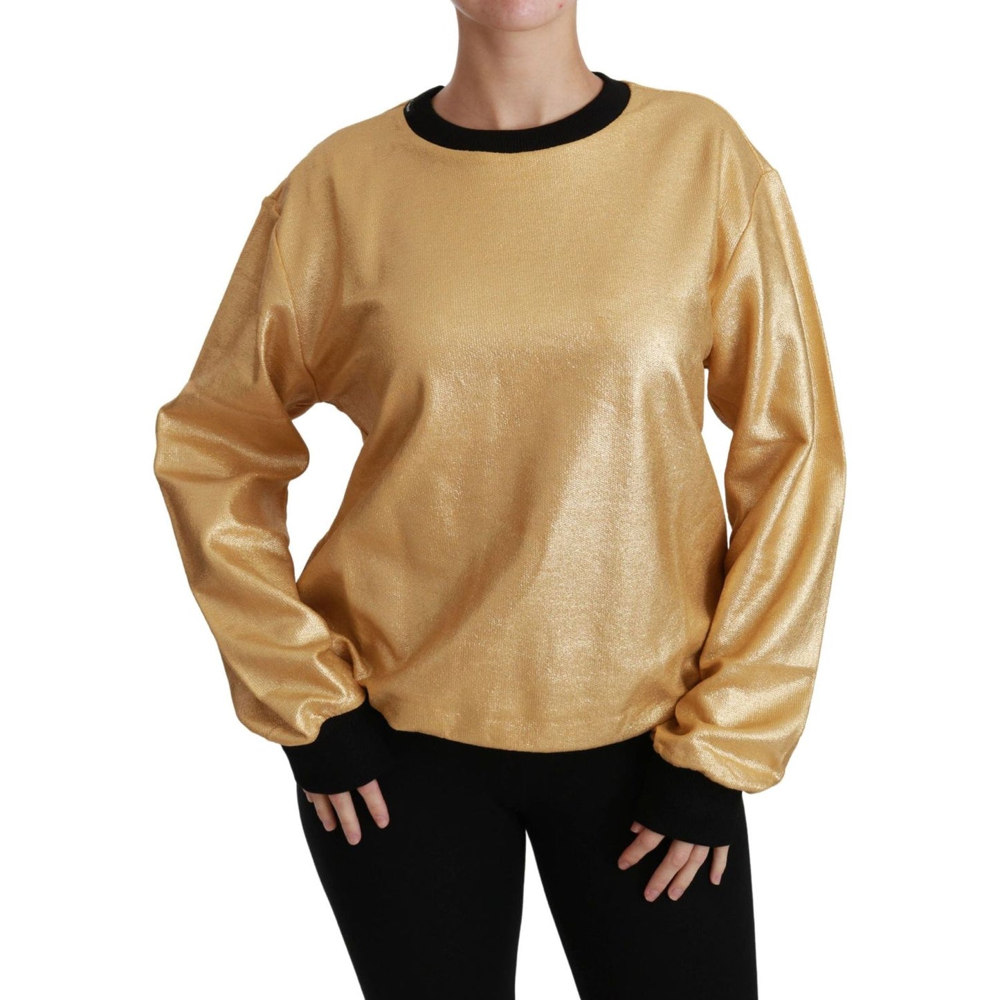 Dolce & Gabbana Gold Cotton Crewneck Pullover Sweater