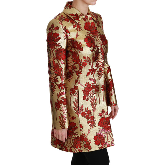 Dolce & Gabbana Elegant Gold Floral Brocade Trench Coat Dolce & Gabbana