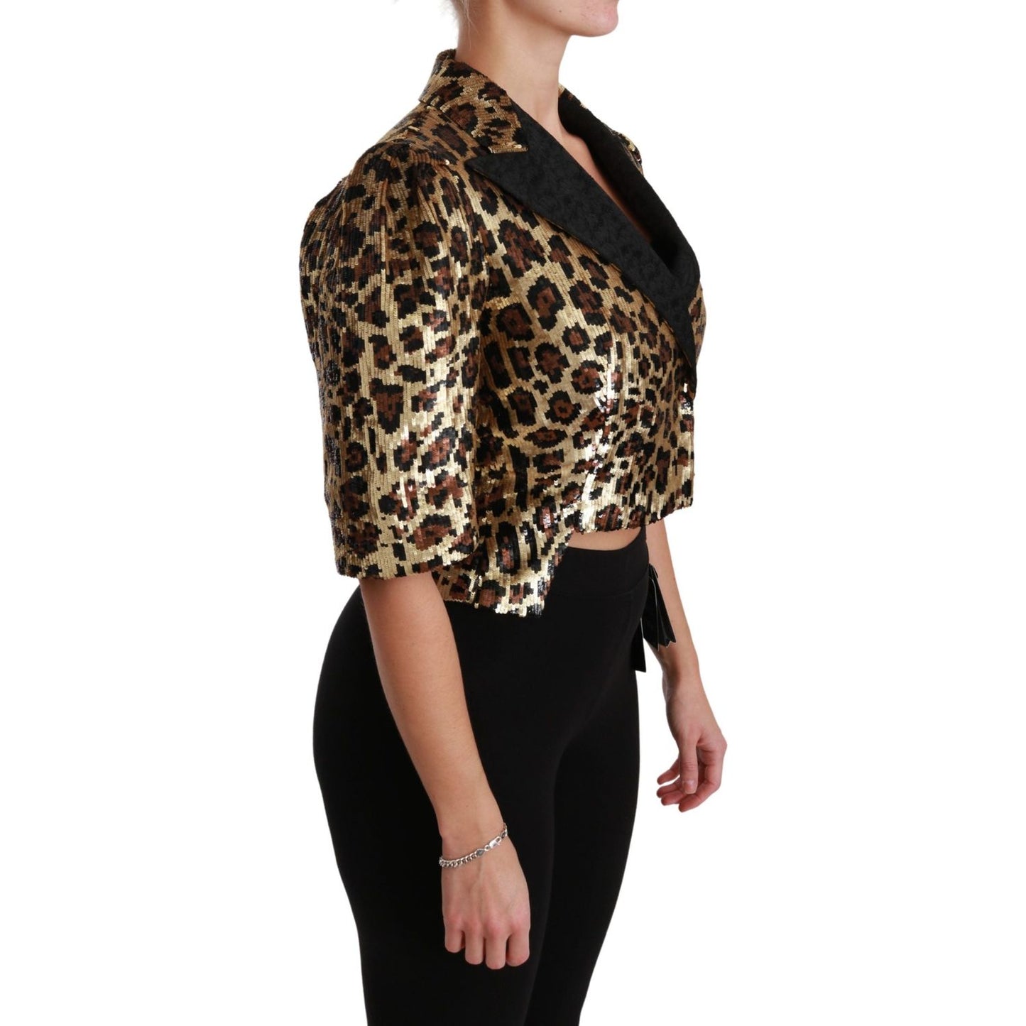 Dolce & Gabbana Blazer Gold Leopard Sequined Jacket
