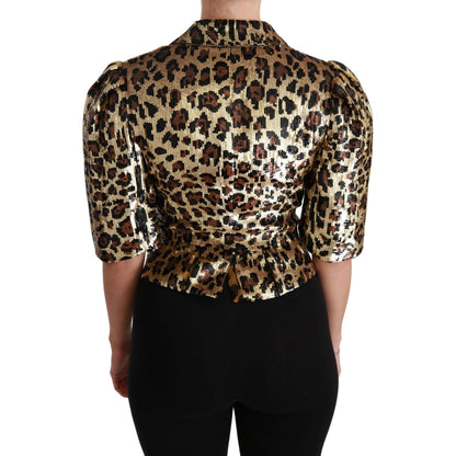 Dolce & Gabbana Blazer Gold Leopard Sequined Jacket