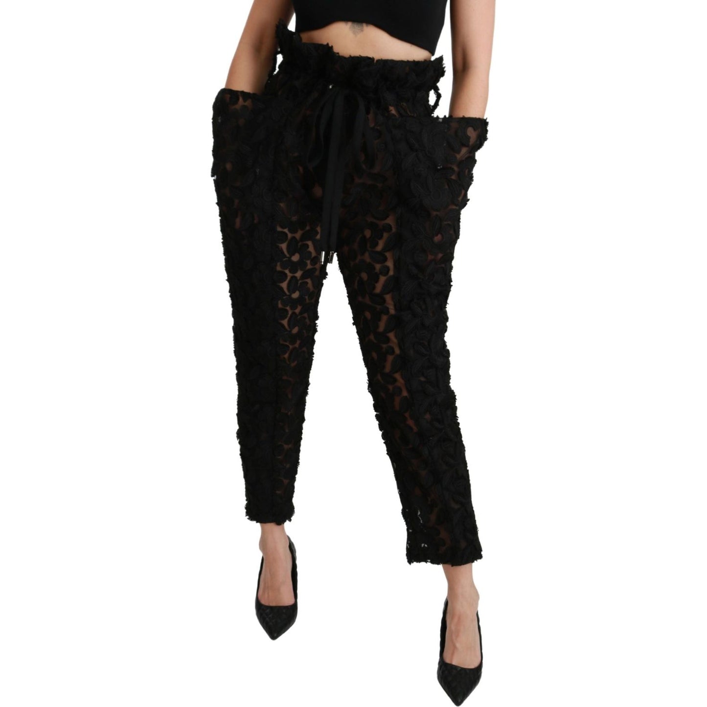 Dolce & Gabbana Chic Tapered High Waist Lace Pants Jeans & Pants Dolce & Gabbana