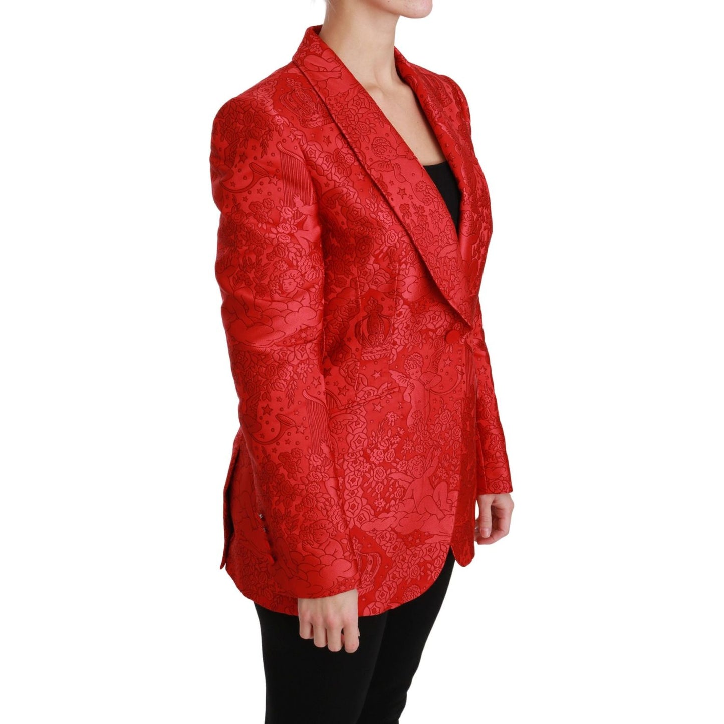 Dolce & Gabbana Red Floral Angel Pattern Blazer Coats & Jackets Dolce & Gabbana