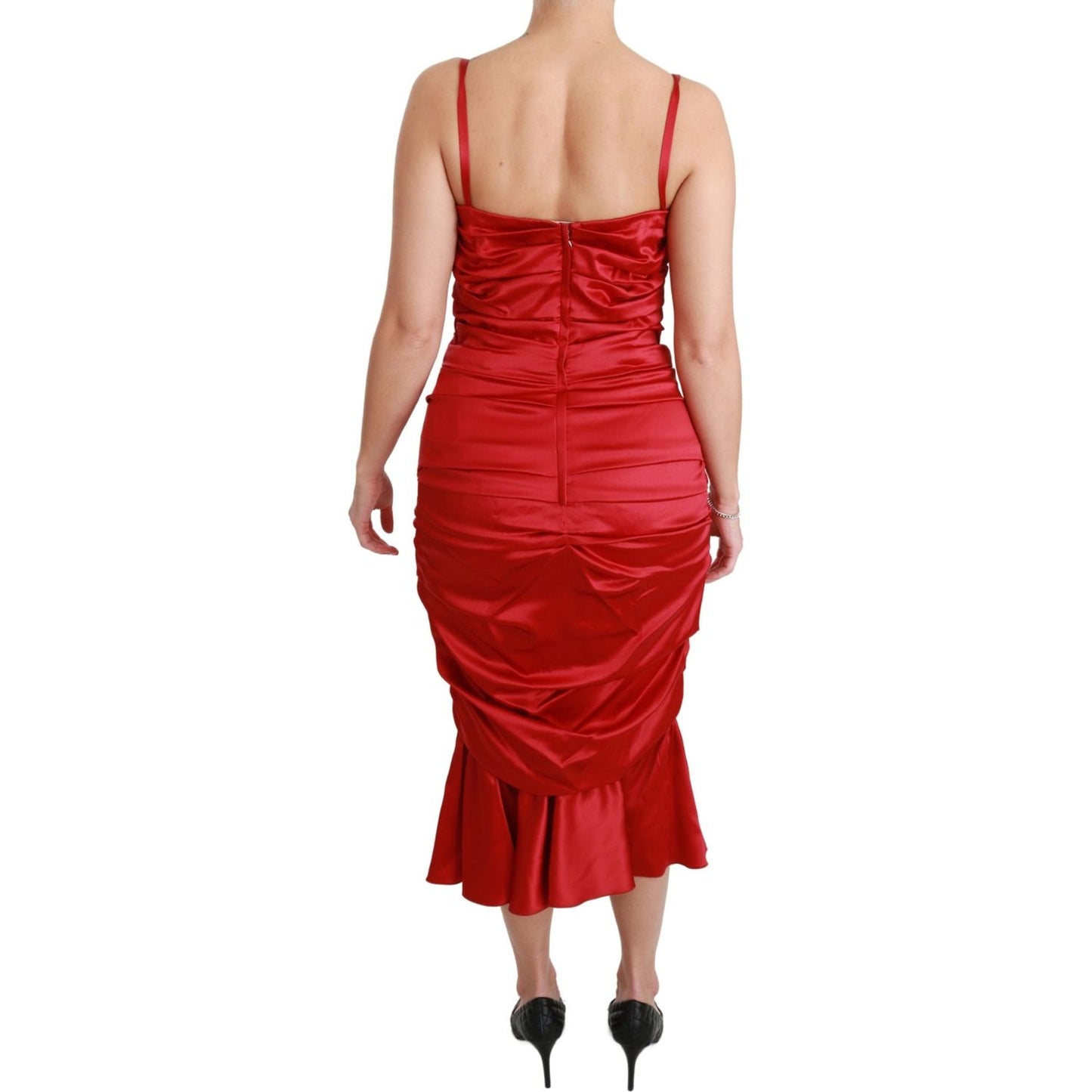 Dolce & Gabbana Exquisite Red Silk Fit and Flare Midi Dress Dolce & Gabbana