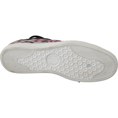 Dolce & Gabbana Pink Leopard Print Training Leather Flat Sneakers