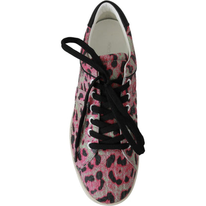 Dolce & Gabbana Pink Leopard Print Training Leather Flat Sneakers