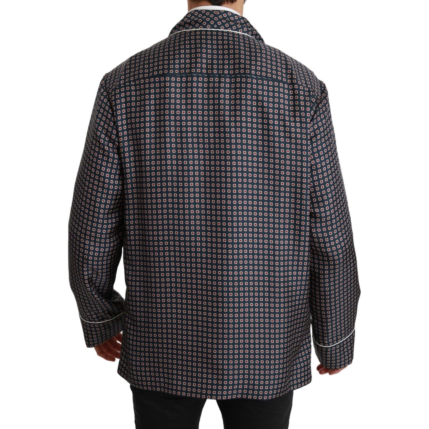 Dolce & Gabbana Navy Blue Patterned Double Breasted Coat Jacket