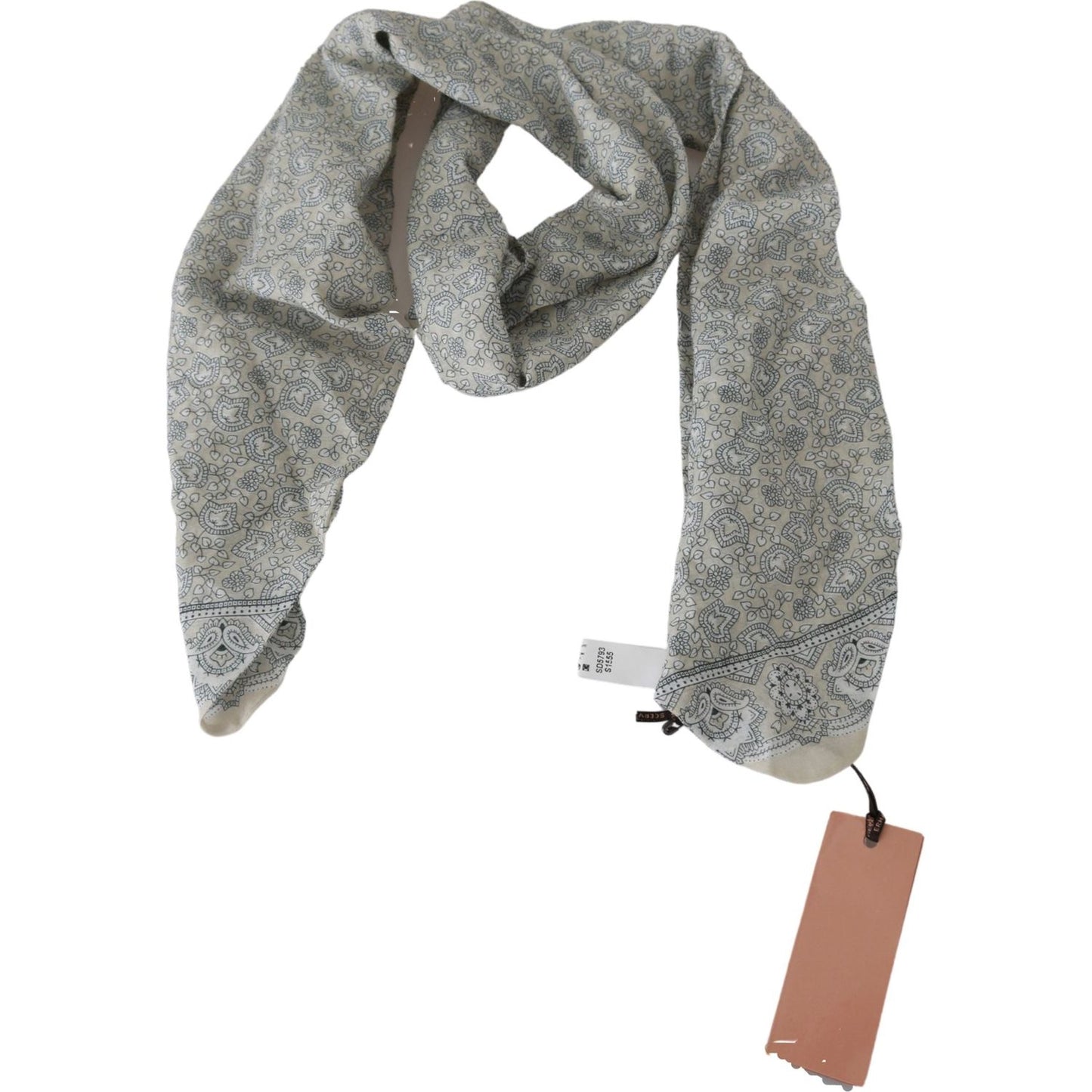 Ermanno Scervino Chic Cotton Scarf in Beige & Blue Fantasy Print Wrap Shawl Scarves Ermanno Scervino