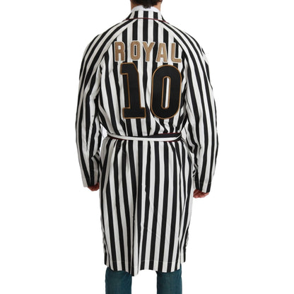 Dolce & Gabbana Black Coat Nightgown White Cotton Robe