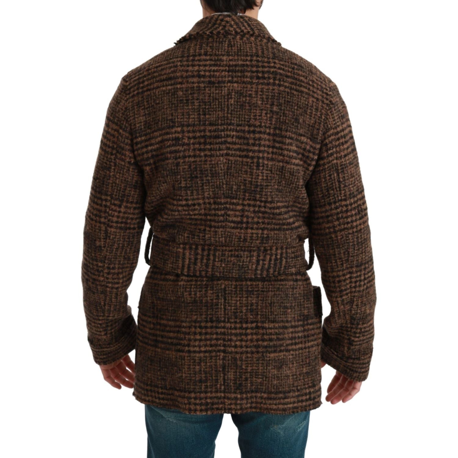 Dolce & Gabbana Brown Checkered Wool Robe Coat  Wrap Jacket