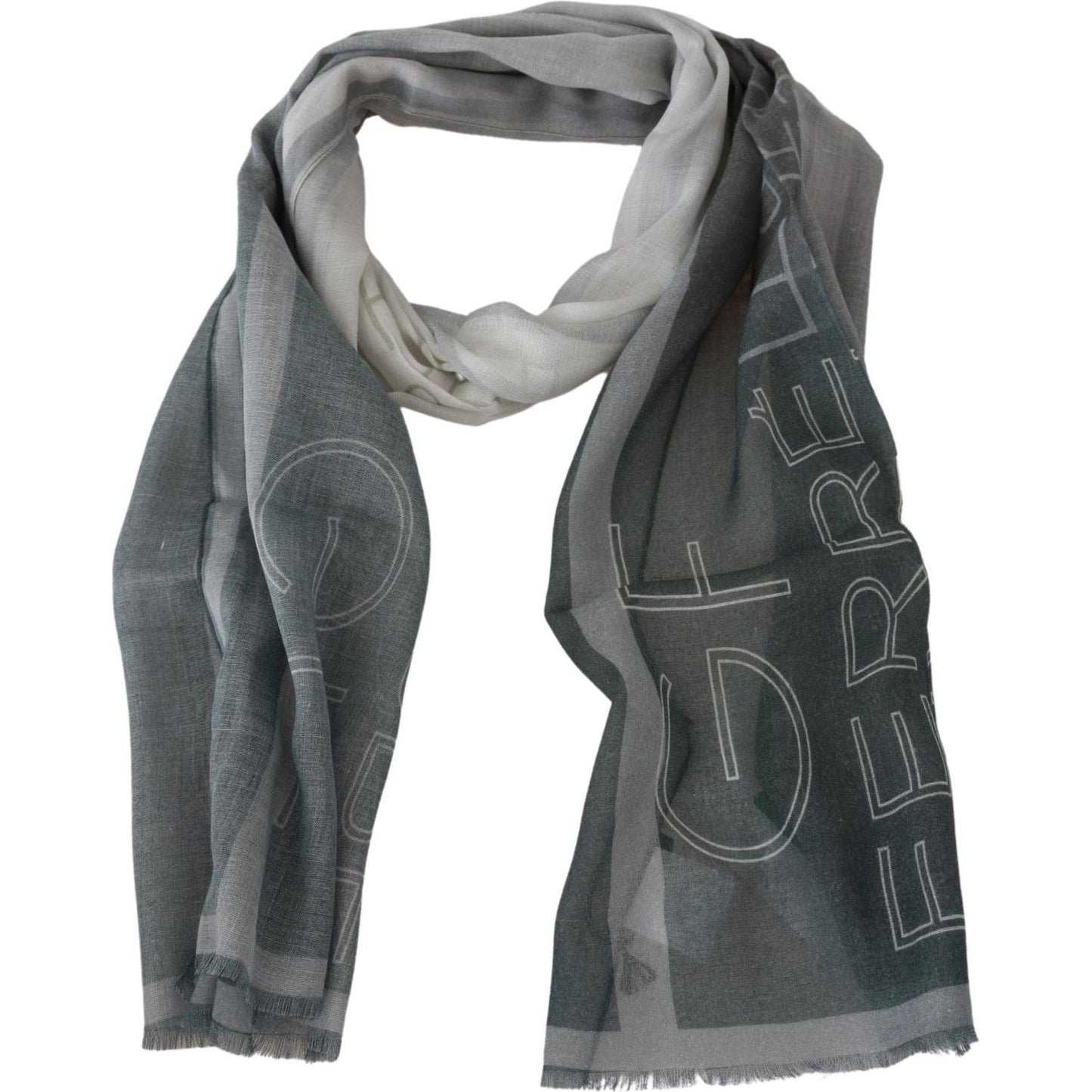 GF Ferre Elegant Blue Gray Patterned Scarf Wool Scarves GF Ferre