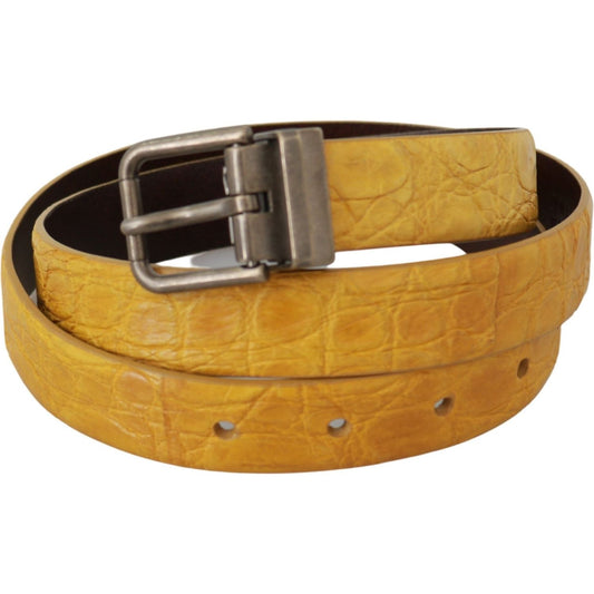 Dolce & Gabbana Exotic Yellow Animal Pattern Leather Belt Belt Dolce & Gabbana