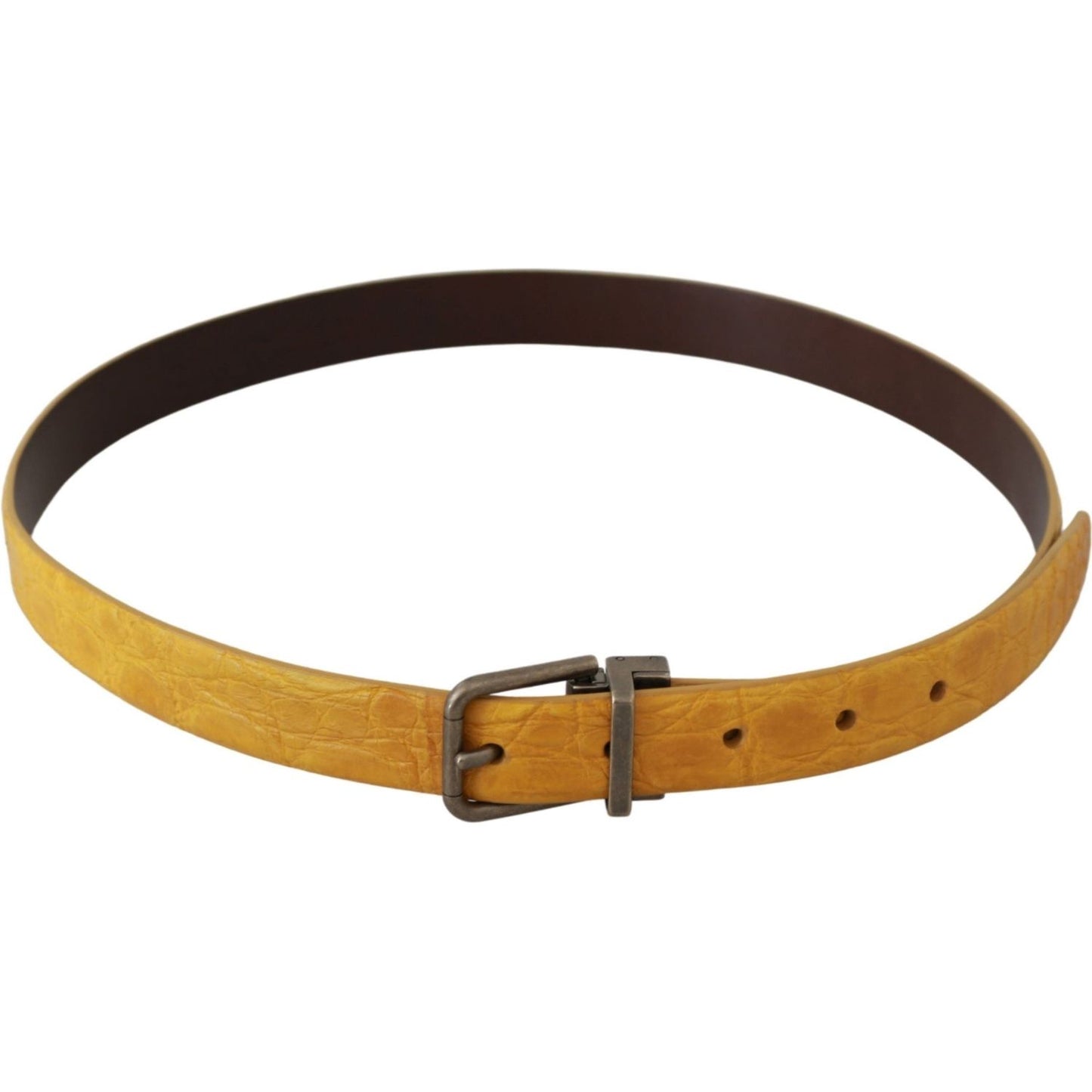 Dolce & Gabbana Yellow Exotic Skin Leather Grey Buckle Belt