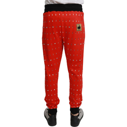 Dolce & Gabbana Red Piggy Bank Cotton Crystal Trousers Pants