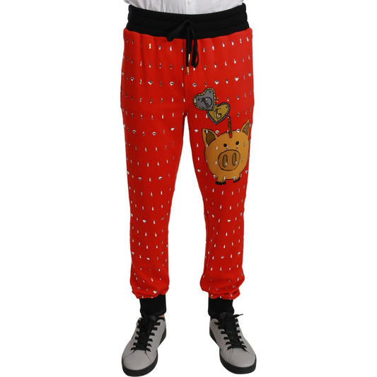 Dolce & Gabbana Chic Red Piggy Bank Print Sweatpants Dolce & Gabbana