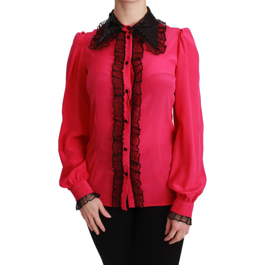 Dolce & Gabbana Silk Blend Lace Detail Blouse in Pink