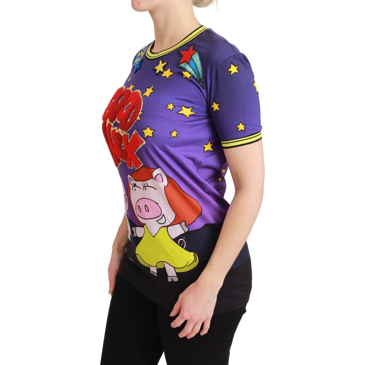 Dolce & Gabbana Purple YEAR OF THE PIG Top Cotton T-shirt Dolce & Gabbana