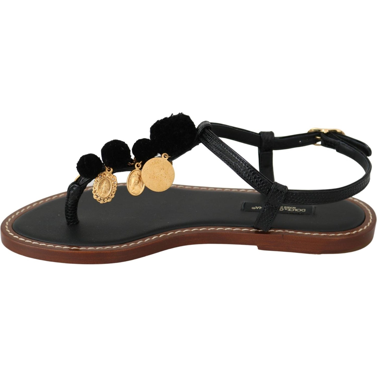 Dolce & Gabbana Pom Pom Flip Flop Ankle Strap Flats Dolce & Gabbana