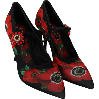 Dolce & Gabbana Black Red Floral Mary Janes Pumps Shoes Shoes