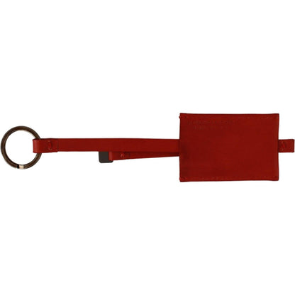 Costume National Red Leather Branded Logo Keyring Keychain