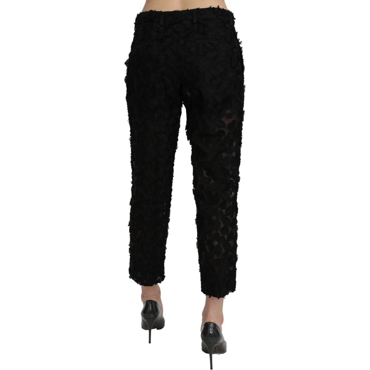 Dolce & Gabbana Black Lace Straight Cropped High Waist Pants Jeans & Pants