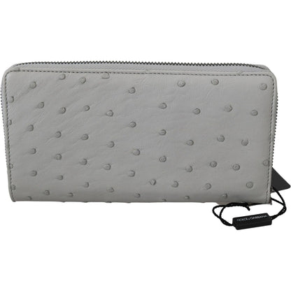 Dolce & Gabbana White Ostrich Leather Continental Mens Clutch Wallet