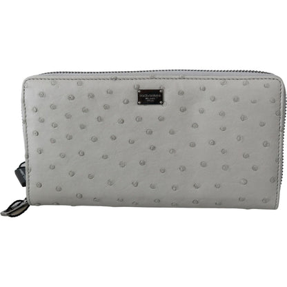 Dolce & Gabbana White Ostrich Leather Continental Mens Clutch Wallet